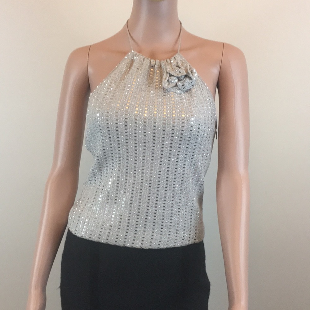 St. John evening silver halter top, Sz.4